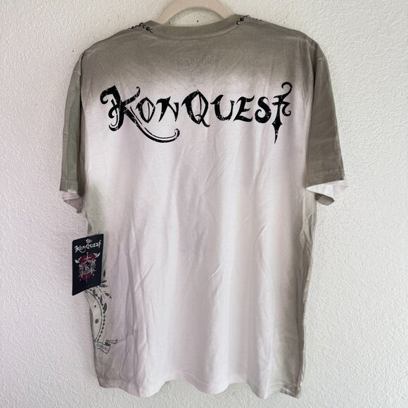 Konquest Shirt Mens Large Eagle Skull Metallic Tee Tshirt Y2K Grunge Goth NEW - Picture 2 of 12